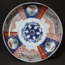 花図赤絵染付中皿　/626