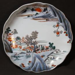 山水図染付中皿　/629
