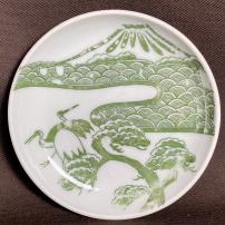 鶴に富士山図印判小皿　/1698